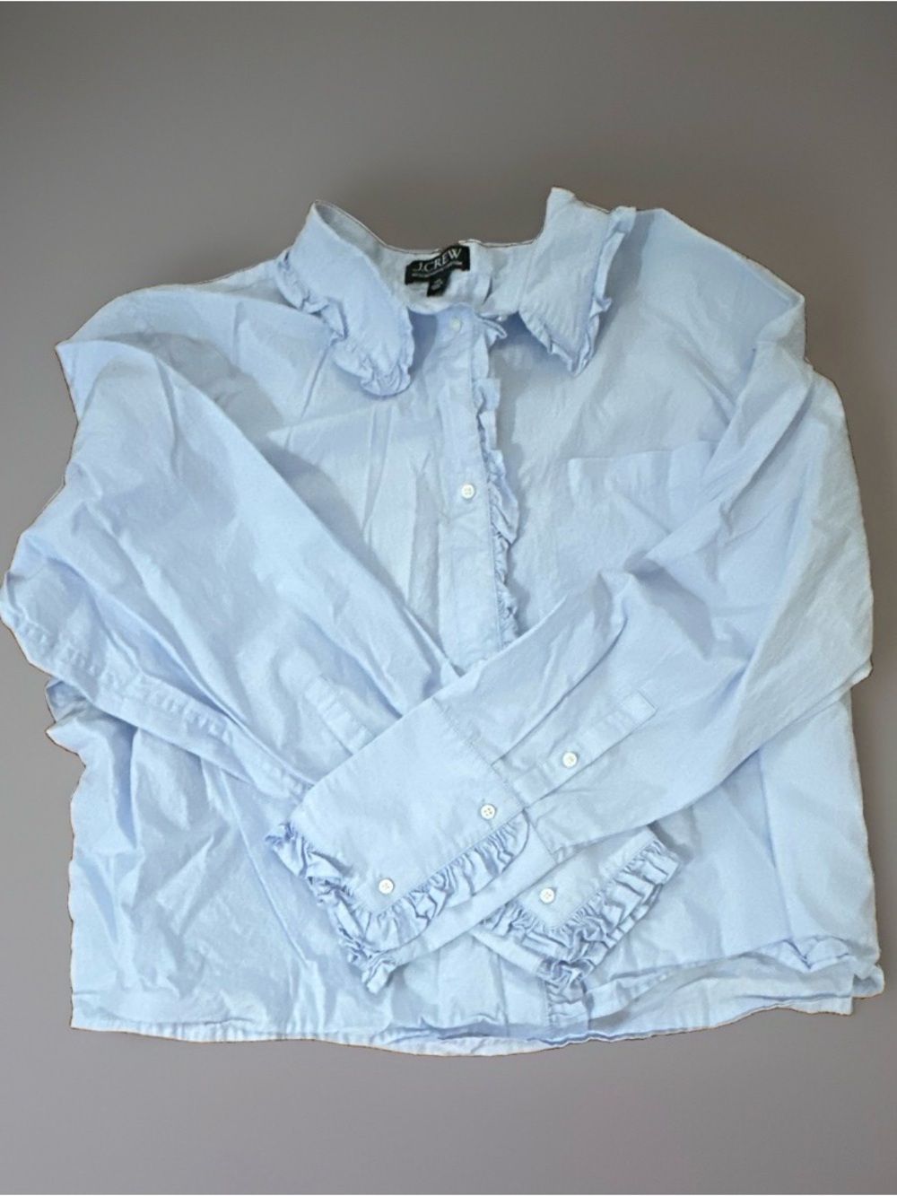J. Crew Regenerative Cottong Light Blue Ruffle-Edge Button-Front Blouse Sz XXL